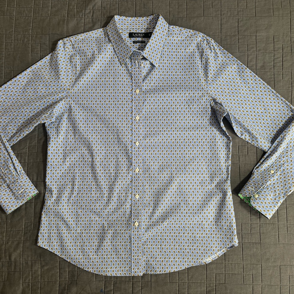 Lauren Ralph Lauren Women’s Non Iron Blue Avocado Button Up Shirt Size XL